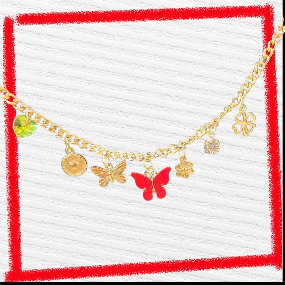 Gold Butterfly Charm Necklace Set w/ Earrings| Available In Several Colors - Picture 7 of 15